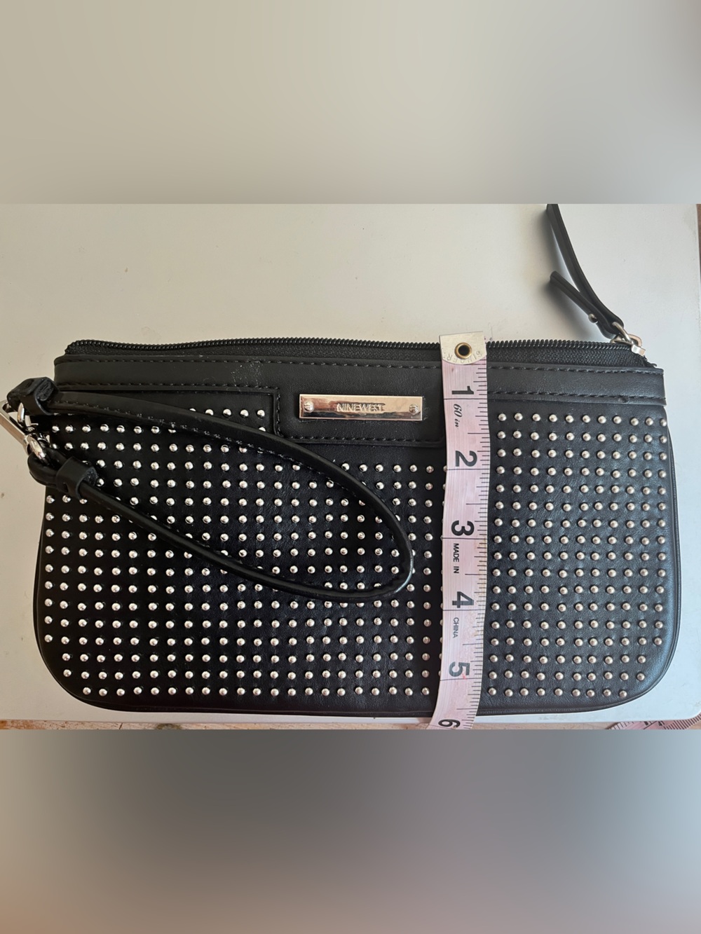Nine West Vegan Leather Black Studded Wristlet - Picture 8 of 8